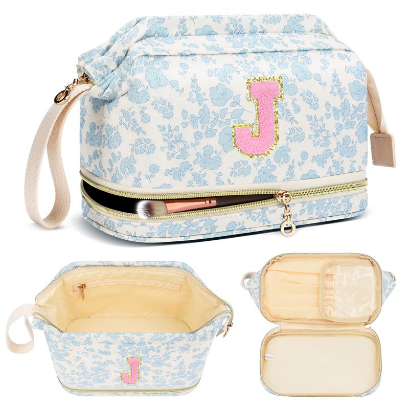 DTBG Bolsa de maquiagem com inicial, Branco, J