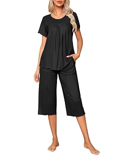 Ekouaer Pajama Set for Women 2 Piece Capri Pants Short Sleeve Top Sleepwear Soft Pjs Loungewear with Pockets