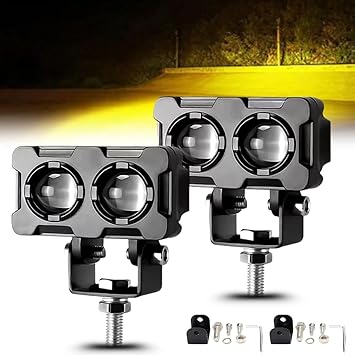 AUTOPOWERZ Motorcycle LED Fog Lamp | 40W Two Lens White & Yellow Light | Heavy Quality 12V Fog Light | Universal Fit for Bike, Car & Van | Pack of 2
