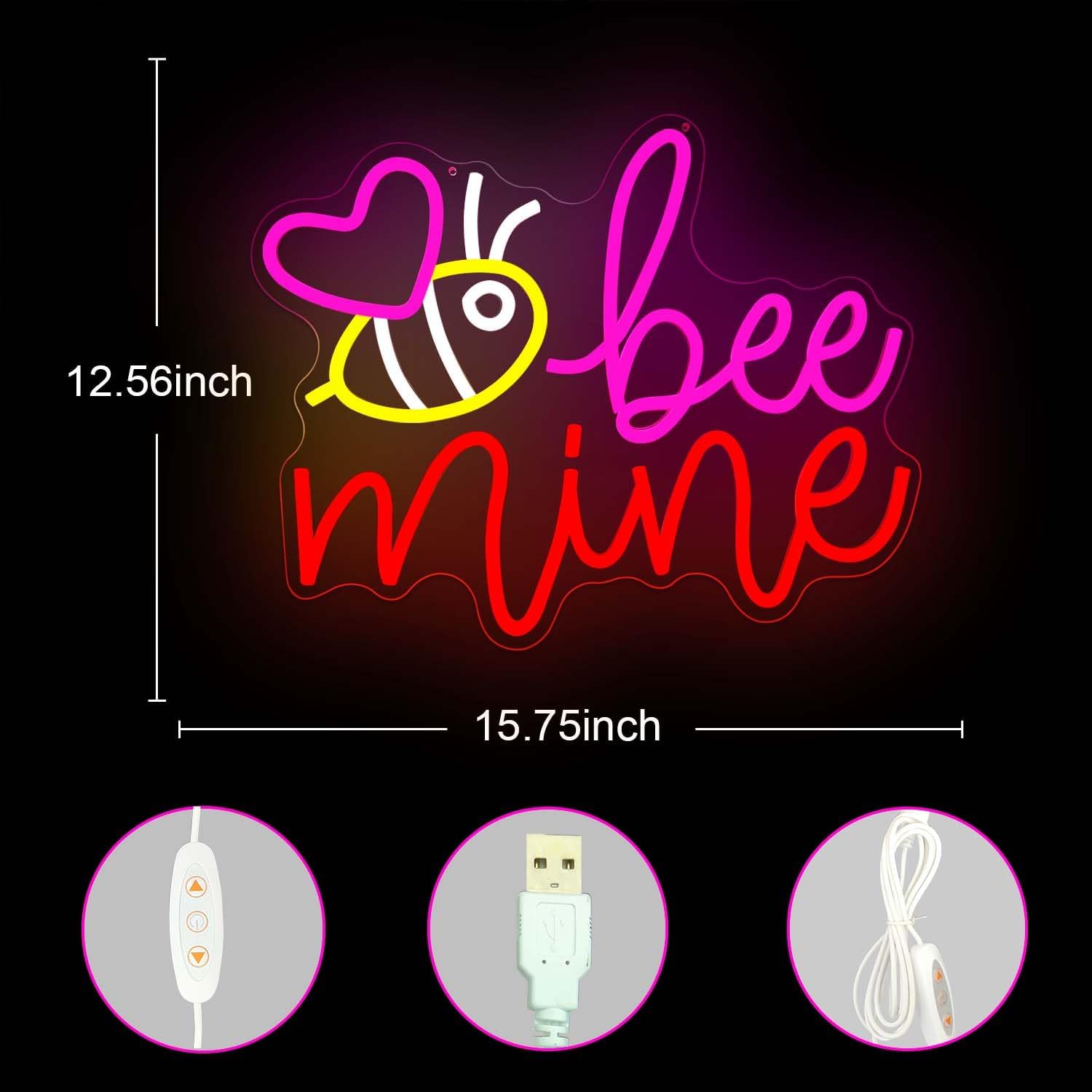 Bee Mine Neon Sign Love LED Sign for Wall Decor Valentine's Day Neon Light Sign Dimmable Heart Light Sign for Bedroom Bar Party Pink Heart Galentines Neon Decor Gifts