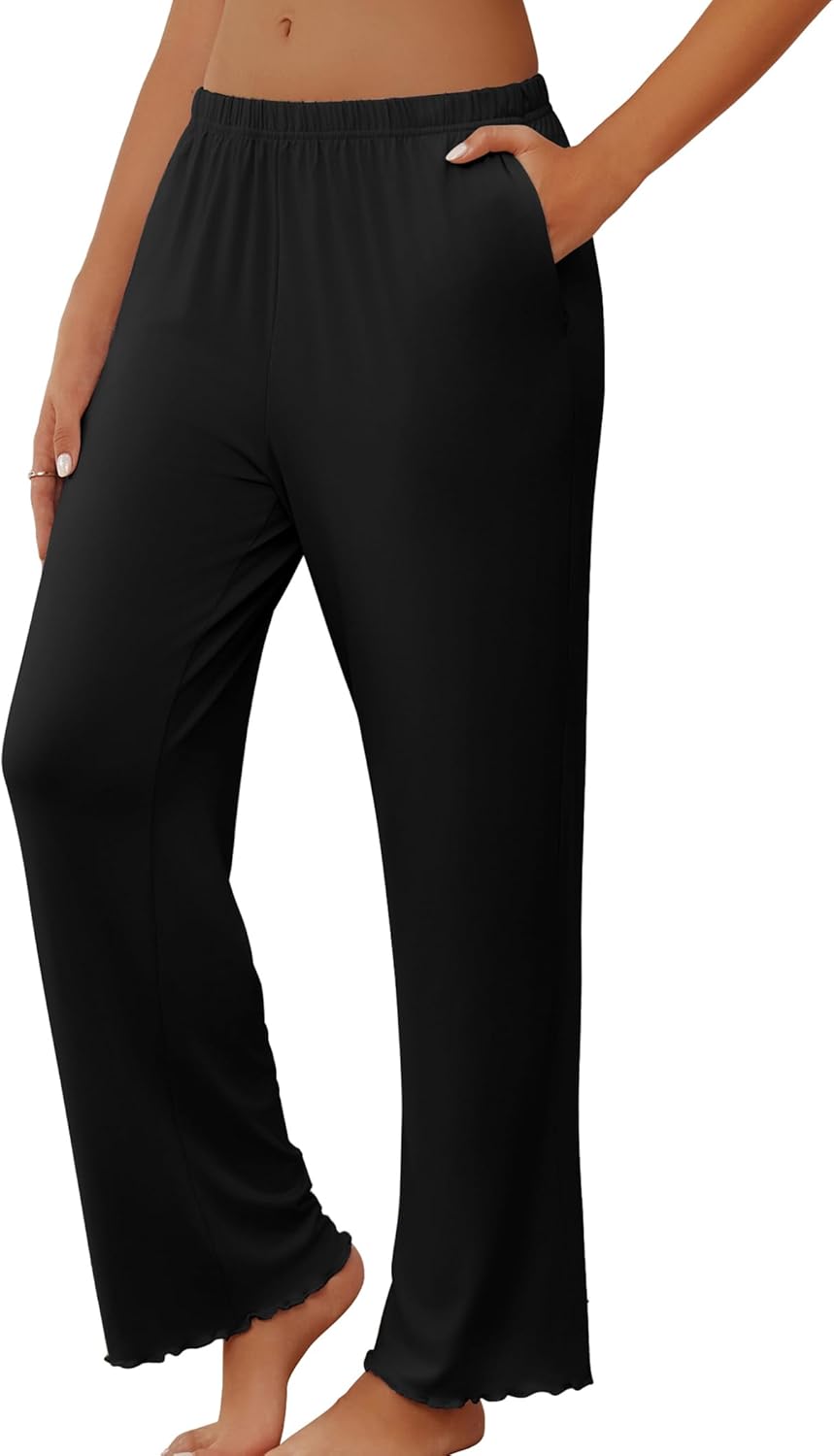 Ekouaer Pajama Pants Women 2026 Soft Casual Lounge Pajama Bottoms Comfy Stretch Sleep Pants Wide Leg Pj Bottoms with Pockets