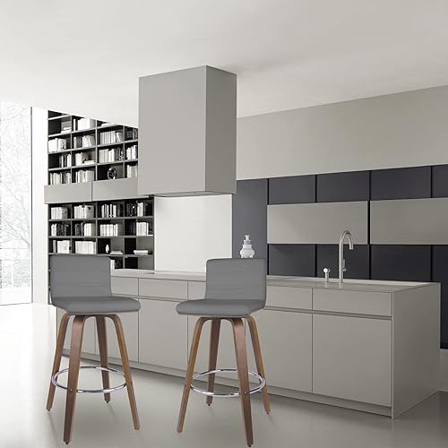 Miniatura 2 de Juego de 2 taburetes de bar giratorios con respaldo, altura de barra de 29 pulgadas, taburete de bar tapizado de piel sintética, respaldo en forma