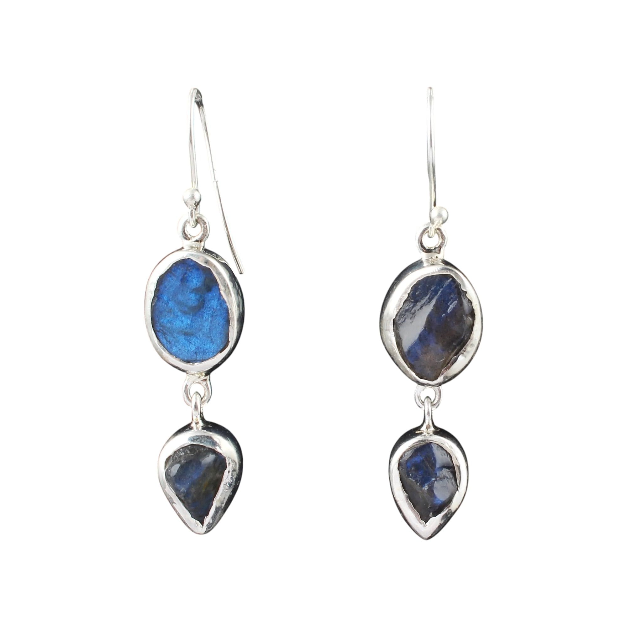 Boucles d'oreilles labradorite brute en argent 925 fait main