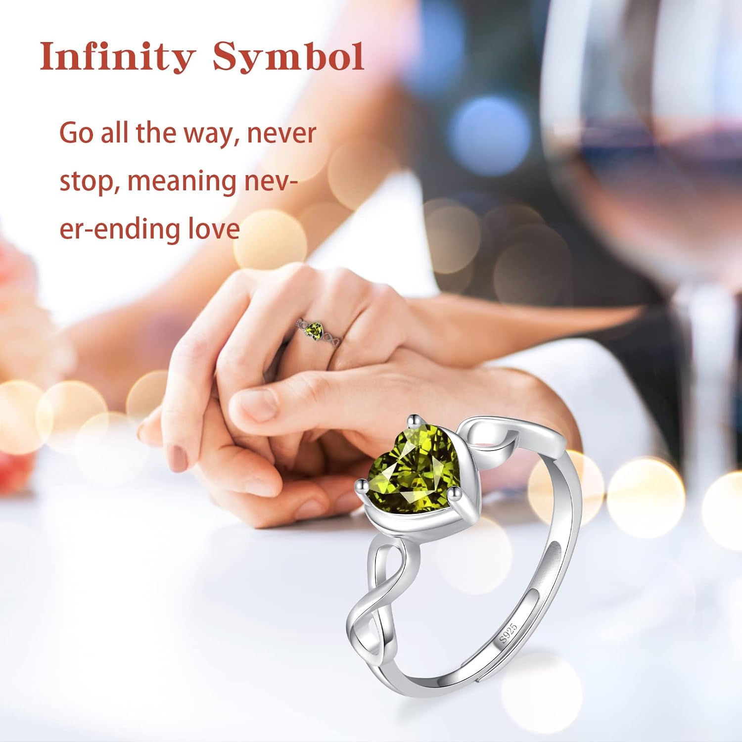 Peridot Birthstone Dangle Earrings for Women - Shysnow August Heart Crystal Infinity Drop Earrings 925 Sterling Silver Olive Green Cubic Zirconia Drop Hypoallergenic Gemstone Dangling Earring