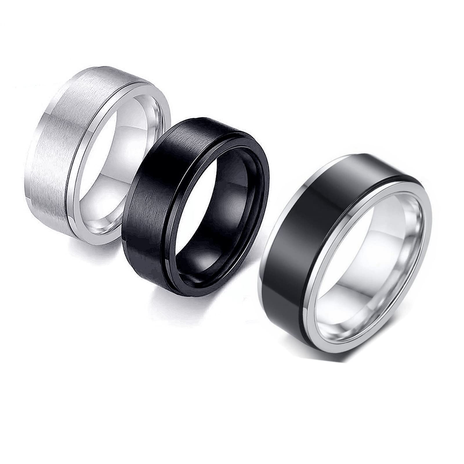 Colrid 3 Piezas Anillos Hombre, Anillos Hombre Acero Inoxidable, Giratorio Hombre Anillos de Acero, Anillos Cadena Negro Vintage Juego de Anillos Giratorios Anillos Gótico Punk Promesa de Boda Anillo
