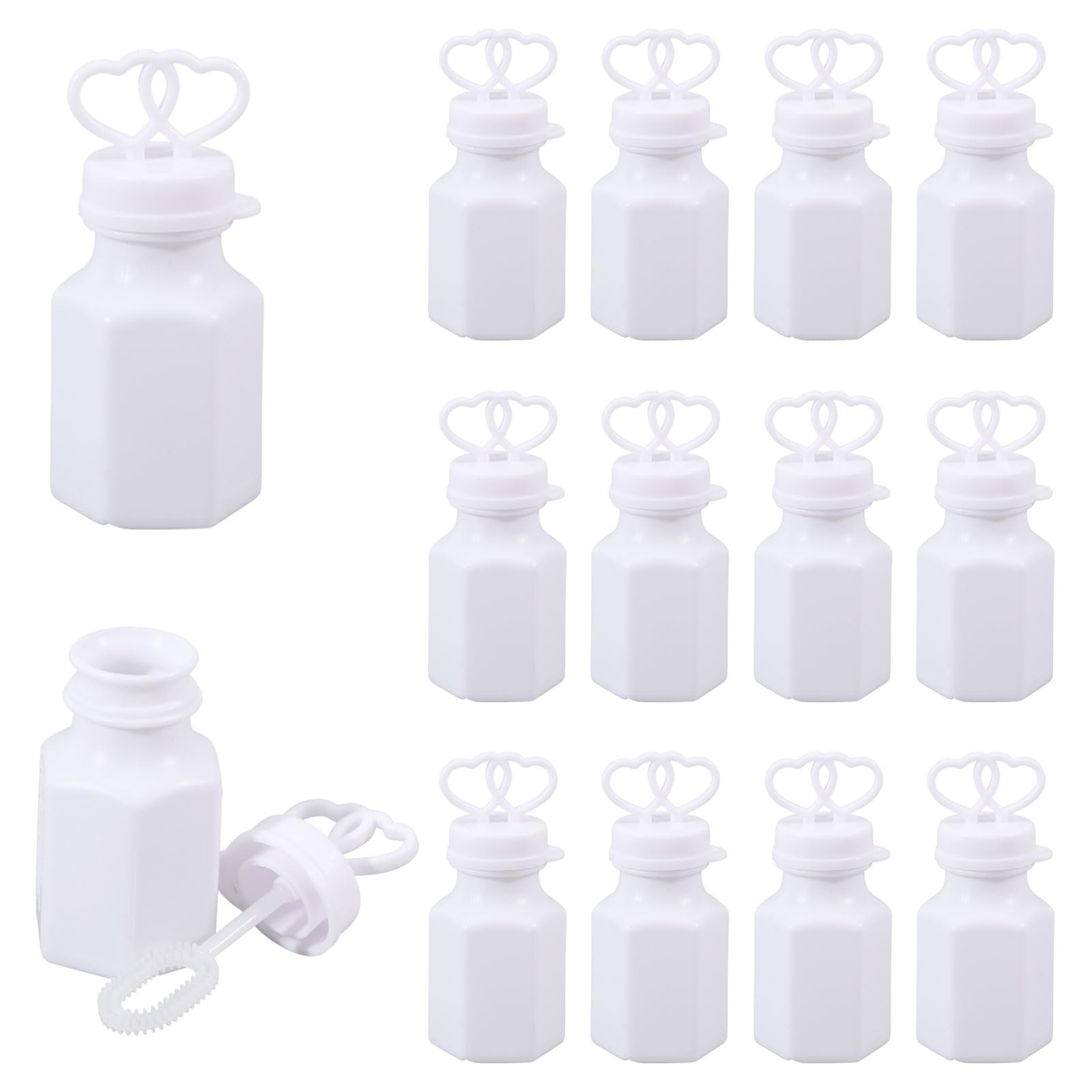 CONCHLERY 36 Pcs Heart Shape Mini Empty Bottles with Bubble Wands Refilling Bubbles Empty Bottles for Wedding Party DIY Favor Valentine's Day Decor