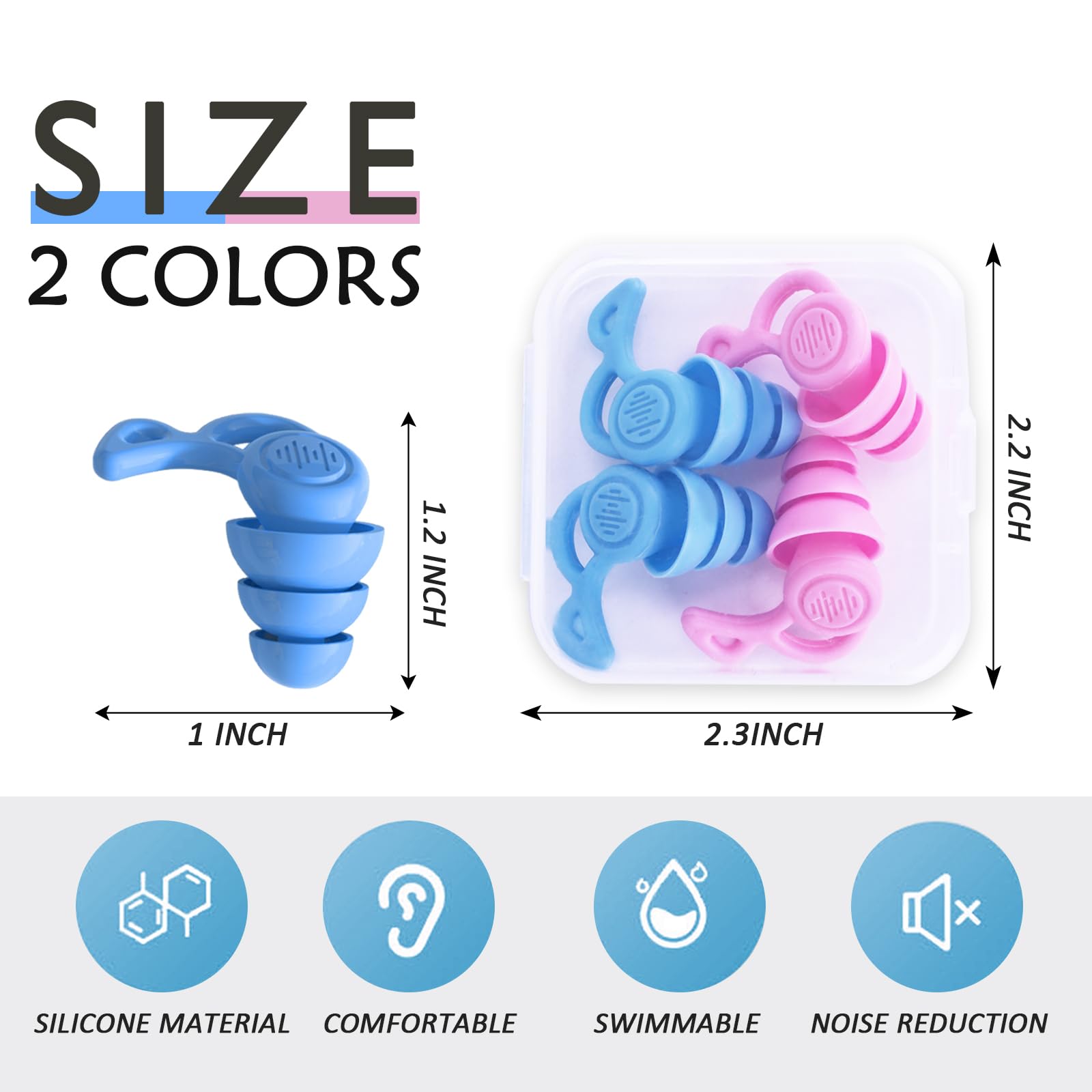 Generic Ear Plugs for Sleeping Noise Reduction Reuseable, 2 Pair Silicone Earplugs for Sleeping, Swimming, Studying, Working, Noise Reduction & Soft Hearing Protection(Green+Pink)