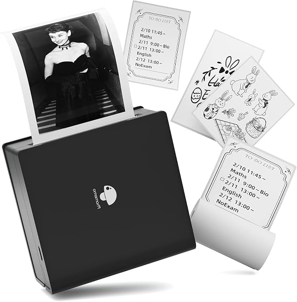 Phomemo M02 スマホ対応 ミニプリター サーマルプリンター モバイルプリンター ポータブル式 フォト メモプリンター 感熱 白黒プリンター Bluetooth接続 写真/手帳/メモ/ラベル/ドキュメント/整理/ワークリスト/レシート/ウェブ/付箋印刷 誕生日プレゼント 在宅勤務 自宅学習 日本語取扱説明書 ブラック - 1