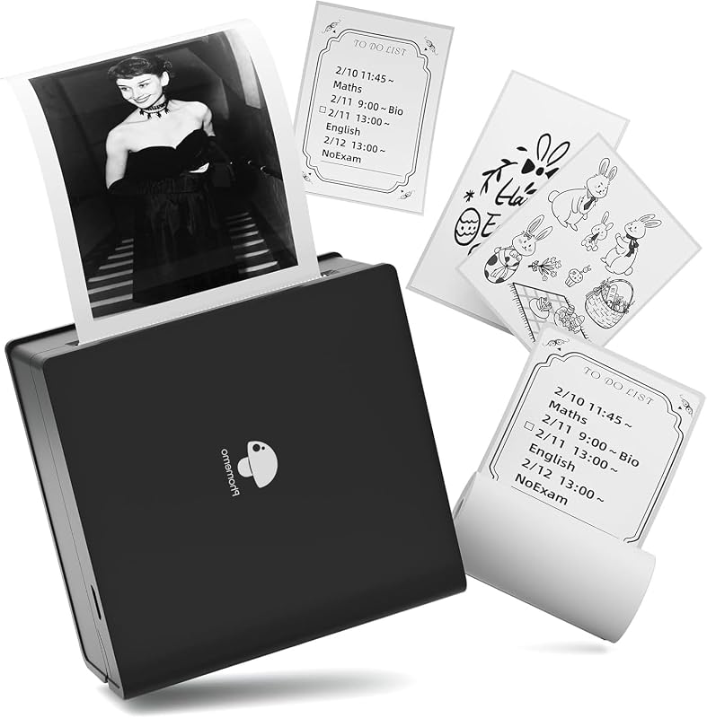 Phomemo M02 スマホ対応 ミニプリター サーマルプリンター モバイルプリンター ポータブル式 フォト メモプリンター 感熱 白黒プリンター Bluetooth接続 写真/手帳/メモ/ラベル/ドキュメント/整理/ワークリスト/レシート/ウェブ/付箋印刷 誕生日プレゼント 在宅勤務 自宅学習 日本語取扱説明書 ブラック