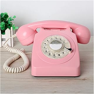 Vintage Style Corded Phone Landline Phone Retro Old Fashioned Rotary Dial Home Telephone with Mechanical &amp,Electronic Ringtone,1960's Style Retro Old Fashioned Rotary Dial Telephone (Pink