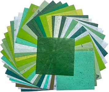 8 x 8 Inches Natural Fiber Leaves Banana Bark Mulberry Paper Sheets 50 Sheets Square Origami Paper Arts Folding Craft, Square Folding Paper for DIY Crafts Mixed Green Leaves, etc.,, 8"x8"