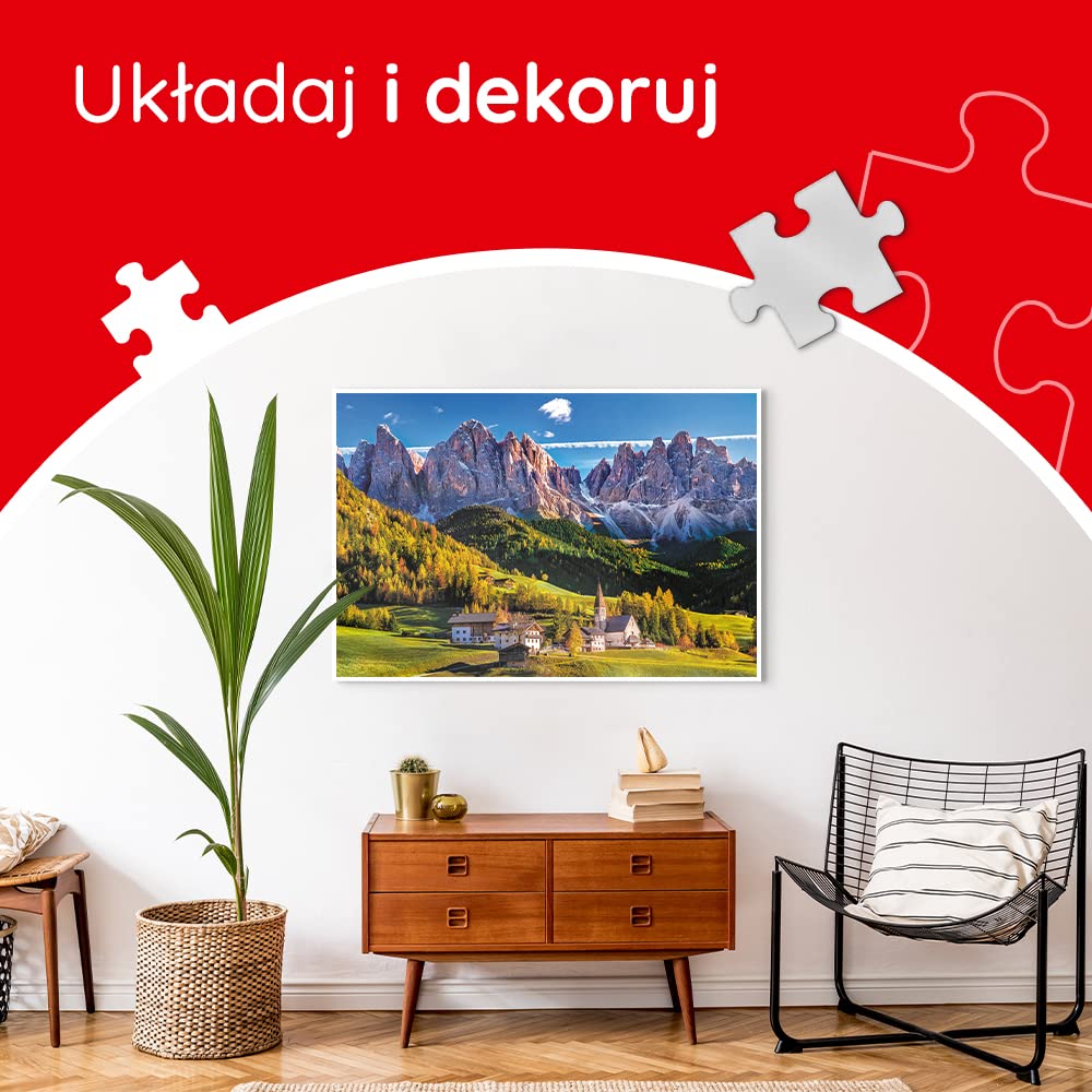 Trefl Dolina Val di Funes, Dolomity, Włochy Puzzle 1500 Elementów o Wysokiej Jakości Nadruku dla Dorosłych i Dzieci od 12 lat