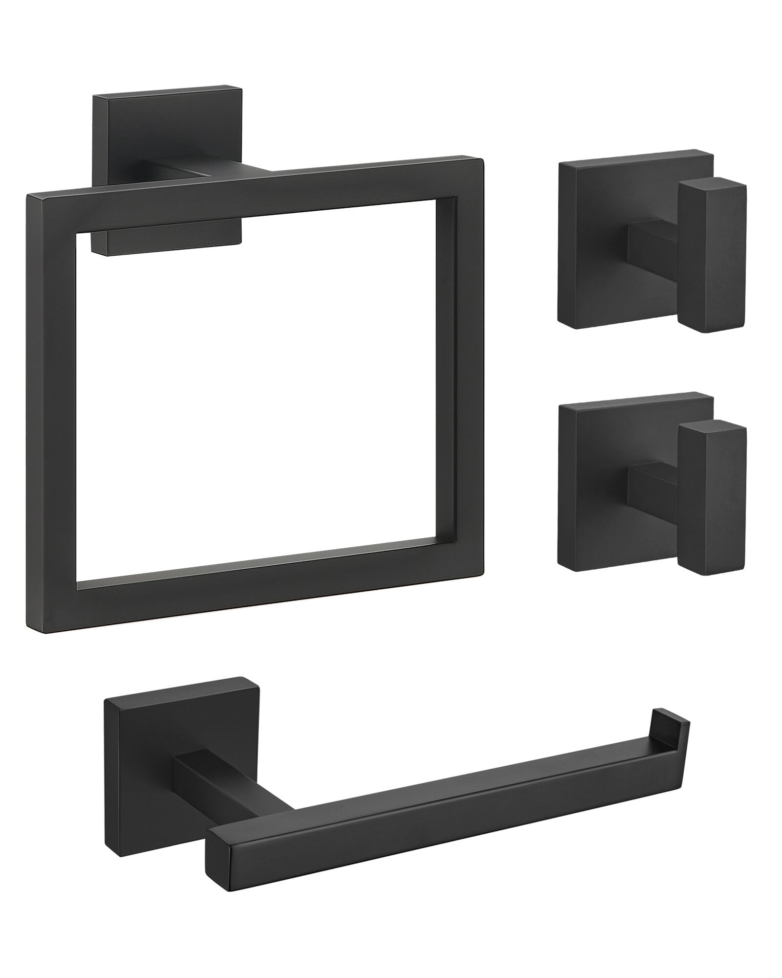 Matte Black Bathroom Hardware Set 4 Pieces, Toilet Paper Holder Set SUS304 Stainless Steel Bath Hand Towel Ring Set for Bathroom Hardware Accessories