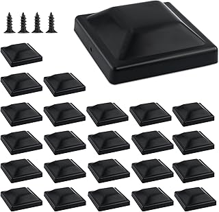 24pcs Plastic Fence Post Caps, Black Fence Post Caps 4 x 4 (3.5 x 3.5 ) Inch Fence Post Toppers with Screws Waterproof and Keep Post from Cracking