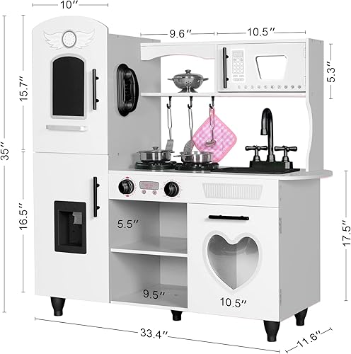 Miniatura 6 de TaoHFE Juego de muebles de madera blanca para niños pequeños juego de cocina para niños y escritorio para niños con silla para niñas, juego de
