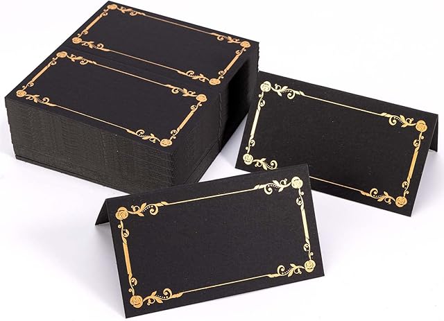 Aboofx 100 Pieces Black Place Cards for Weddings Table Name Cards Tent Cards Place Cards for Table Setting Receptions Parties Events Celebrations(Black Bronzing)