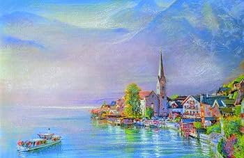 オーストリア　ハルシュタット市 水彩画　SHO オーストリアハルシュタット湖と村風景abダイヤモンド塗装フル