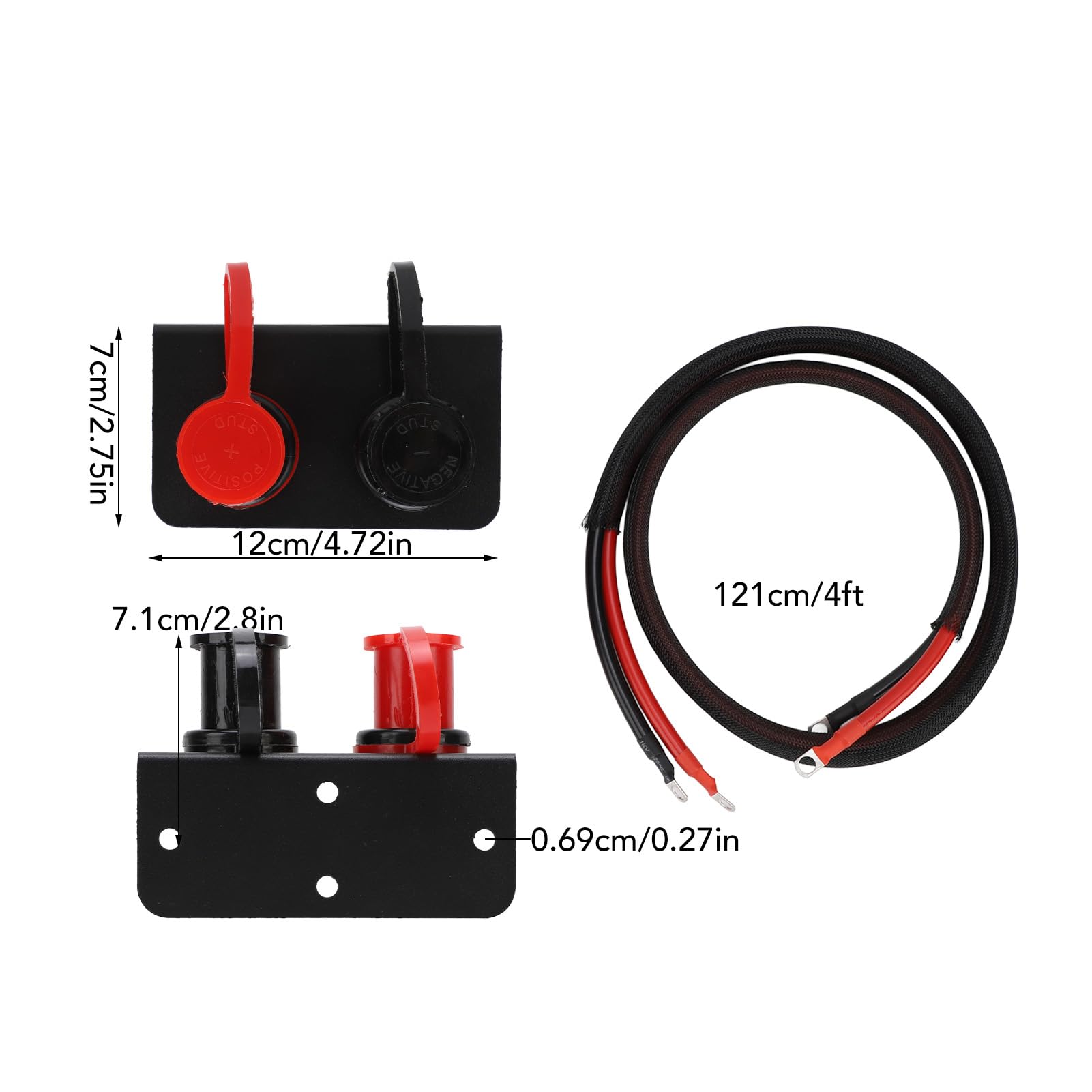 POENVFPO Terminales de BateríA Remota, Poste de BateríA de Latón de 3 Pernos de 8 Pulgadas con Cubierta, Kit de Poste de Carga de 250 A, Cable de Calibre 4 de 59 Pulgadas, Montaje en Panel para
