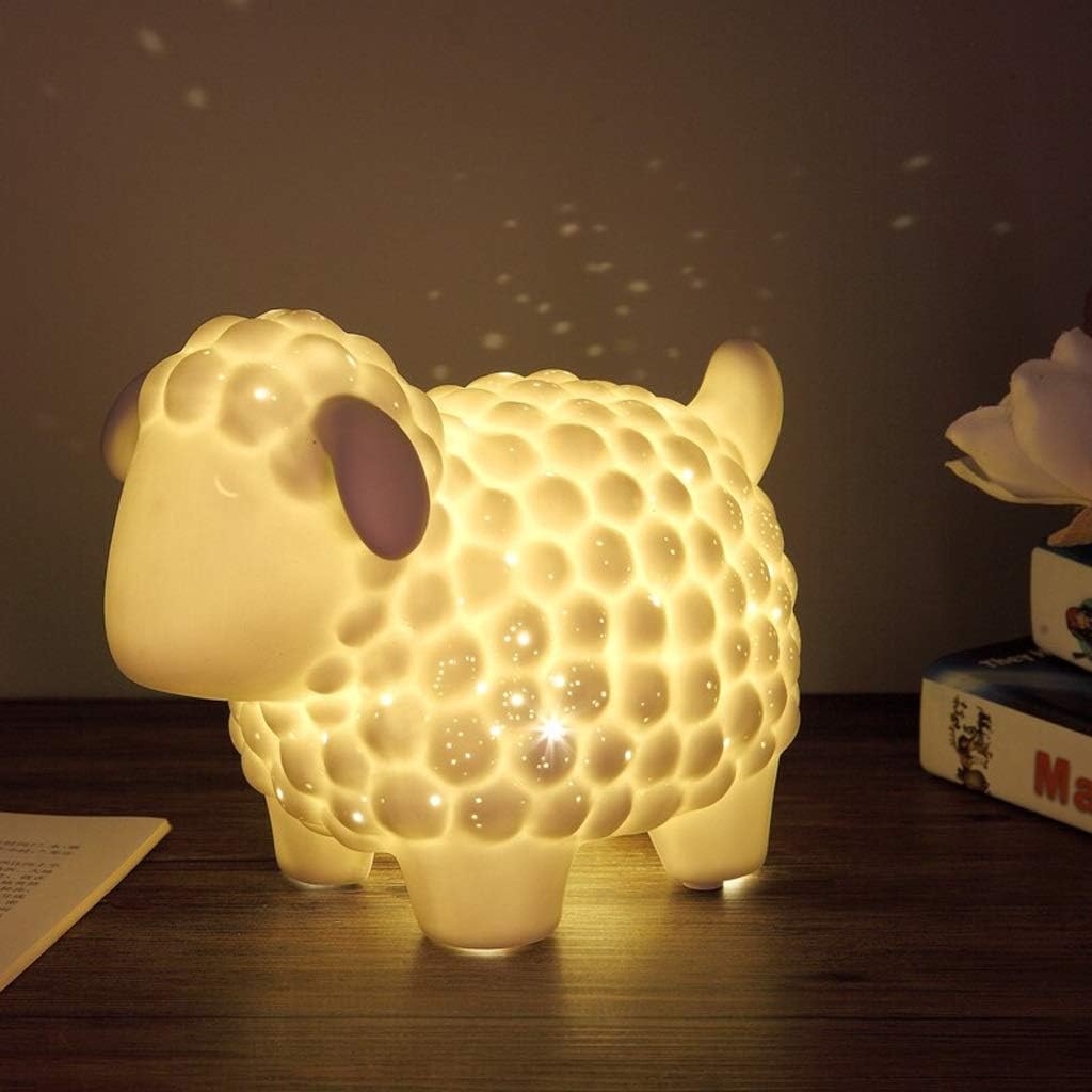 hongbanlemp Table Lamps White Porcelain Animal Shaped Table Lamp, Sheep, Bedroom Bedside Lamp 【Charging】 Desk Lamp