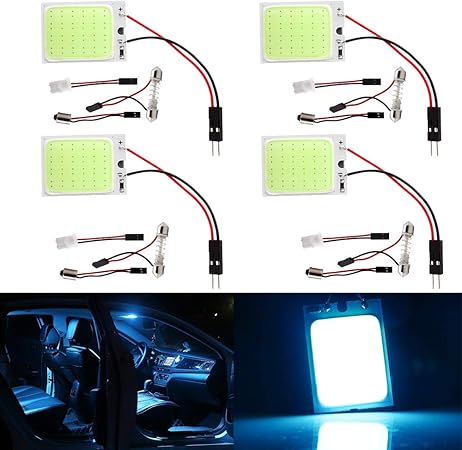 Amazon Yongmingルームランプ 24連 Led アイスブルー Cob 面発光 ドームライト 12v用 3種類のアダプター付き 4個 ルームランプ 車 バイク