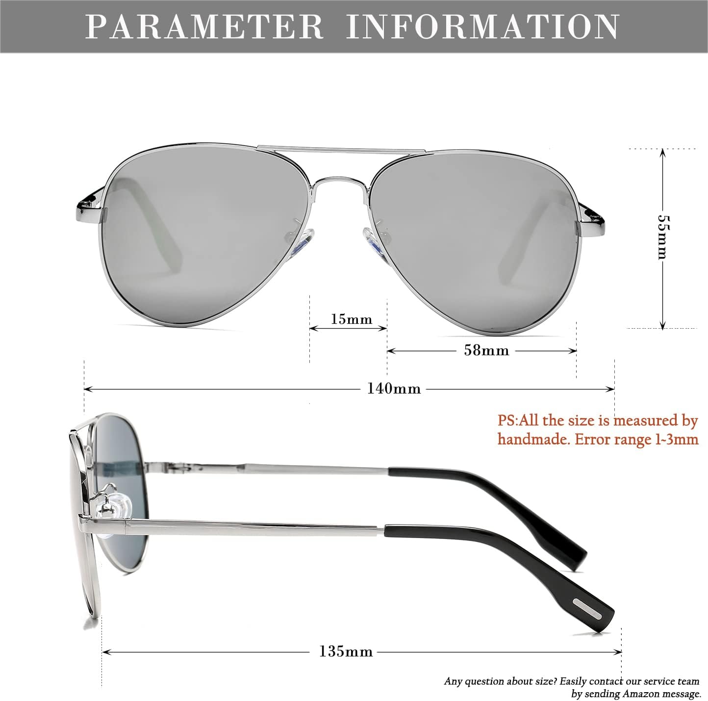 HJSTES Polarized Aviator Sunglasses for Women Men Classic Metal Shades Mirror Lens 100% UV Blocking, 58mm - Image 6