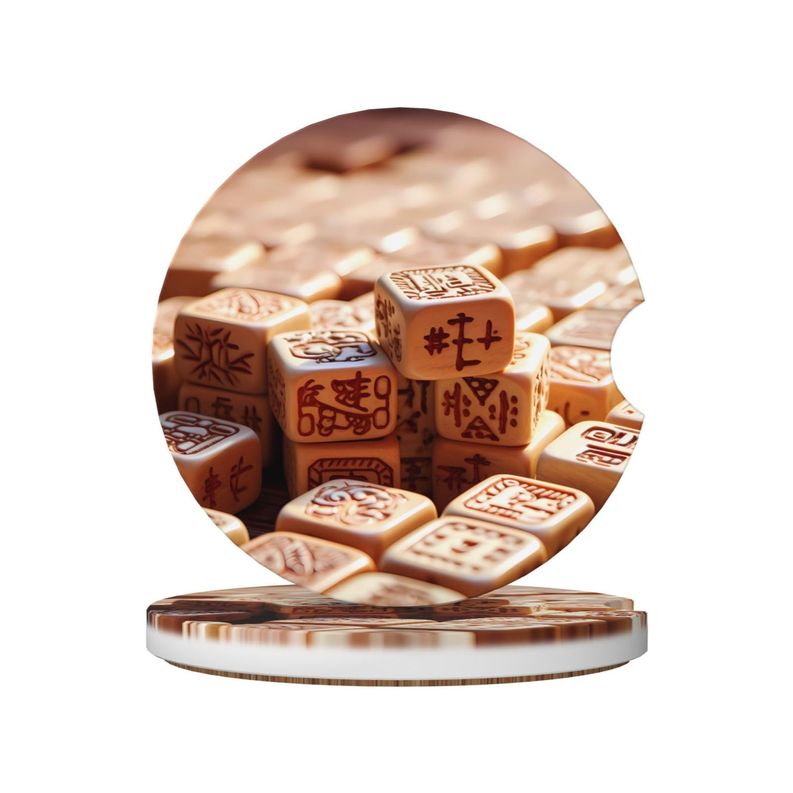 Mahjong Printed Ceramic Car Cup Coasters (2 Pack), Suitable for car Cup Holders, 2.56 inch Diameter