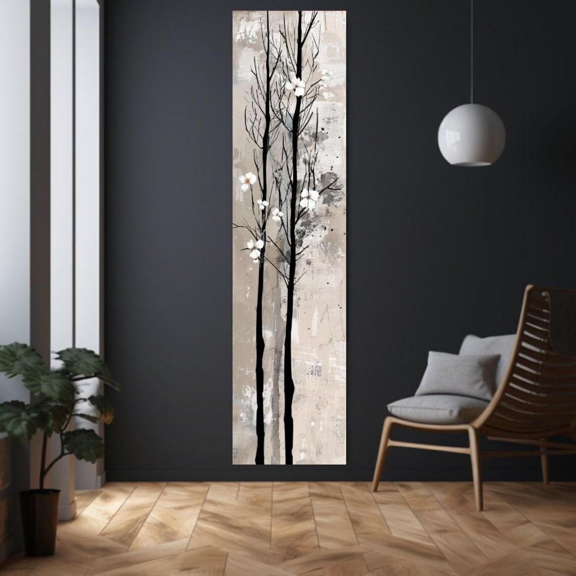 XBTYKPB Long Narrow Canvas Wall Art, Tall Tree Leaves wall art, Vertical Wall Art, Large vertical Painting, Print Canvas Framed(20x60cm/Frameless)
