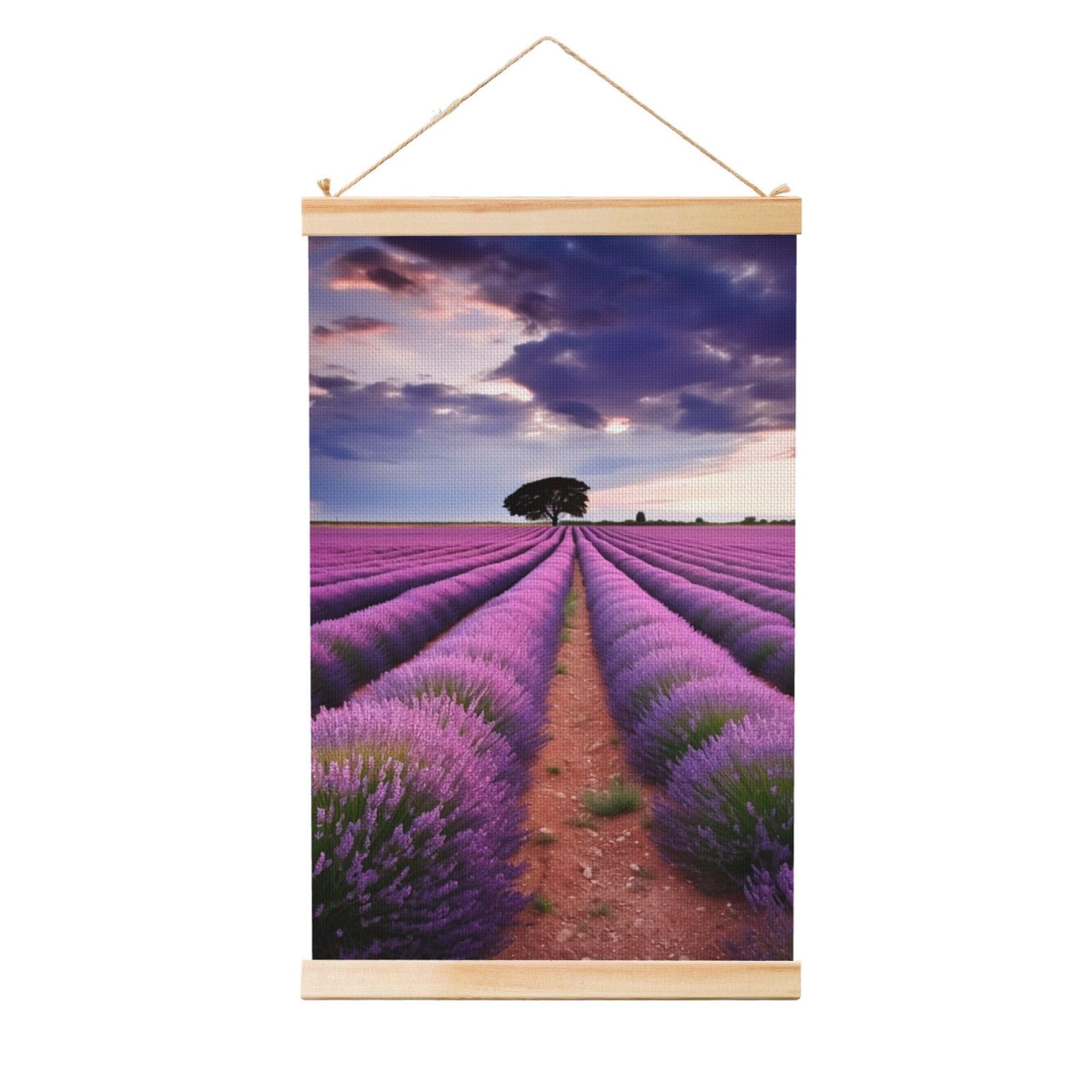 Lavender fields Posters Wooden Shaft Hanging Poster Canvas Prints Scroll Wall Art Painting Vintage Wall Banner Modern Artwork Decor for Home Decor Ready to Hang 20"x30"