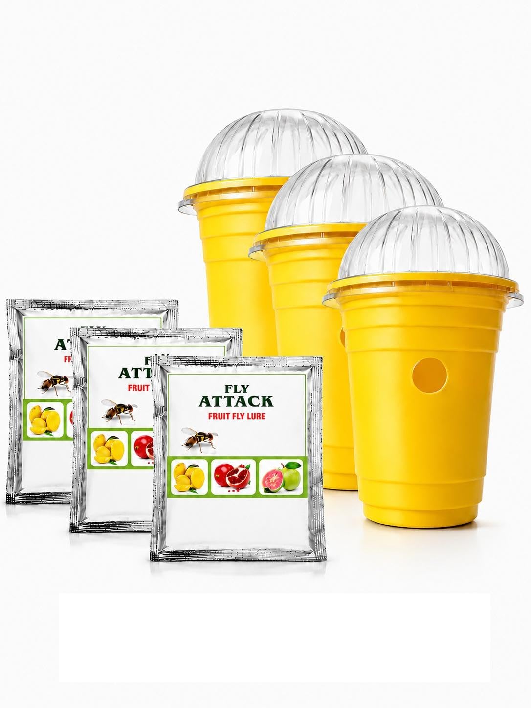 Fly Attack Fruit Fly Trap with 3 Fruit Fly Lures | Reusable Outdoor | Non-Toxic Insect Control for Mango, Guava, Citrus, Pomegranate & Vegetable Gardens-image-41