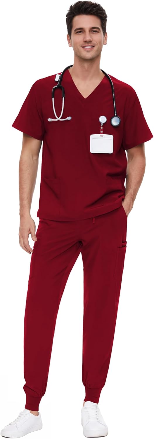 COZYFIT Scrubs for Men - 4 Pockets V-Neck Scrub Top and 7 Pockets Jogger Pants Mens Scrubs Set COZY SCRUBS