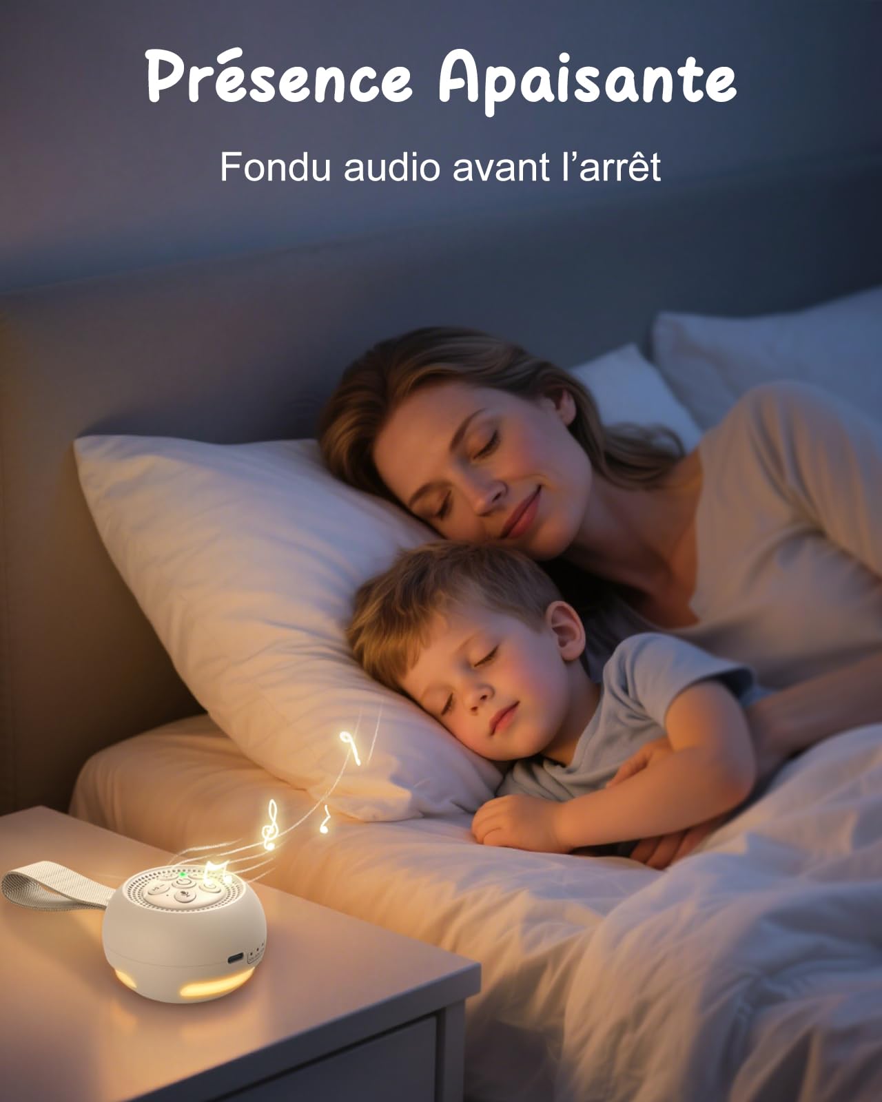 Babacom Machine à Bruit Blanc Bebe [Enregistrement Vocal], Veilleuse Musicale Bébé 15 Sons Apaisants, Minuterie & Mémoire, Portable Boite à Musique pour Sommeil Bébé & Adulte (Chambre/Bureau/Nursery)