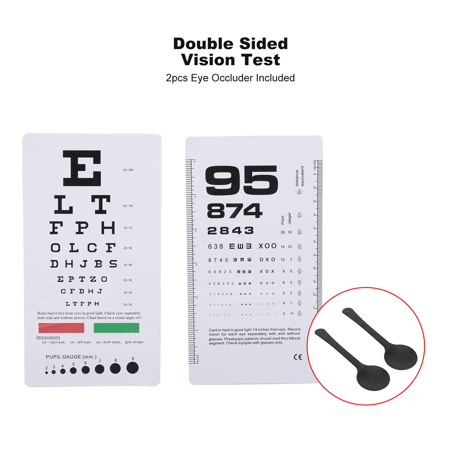 Kit De Test De Vision - 2 Cartes (lettres/chiffres) + Règles PD - En PVC - Pour Optométrie Ou Usage Domestique - 5