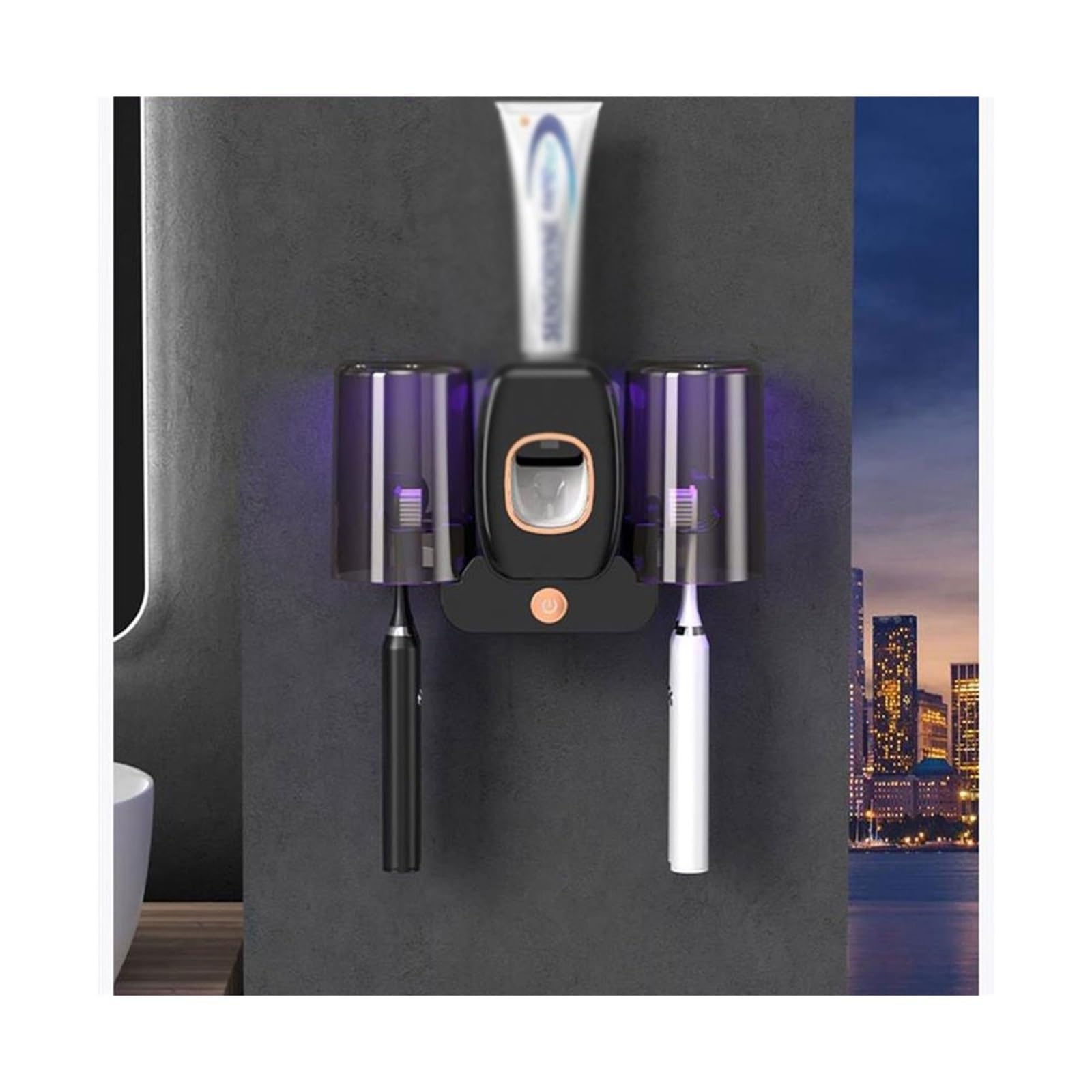 Estante para Cepillos de Dientes Doppelter Wand-Zahnbürstenhalter, hellgrau, schwarz, Badezimmer-Zahnpasta-Halter, Zahnpasta-Spender UntErstützen Sie die Toilettenspülung(B)