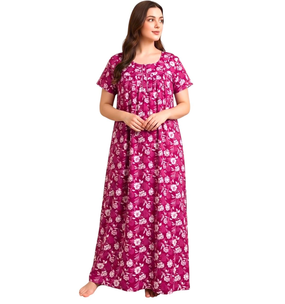 ammanya lifestyle hub Women’s Cotton Floral Printed Maxi Nighty Soft & Breathable Full Length Night Gown Short Sleeve Comfortable Sleepwear Lightweight Lounge Wear, House Dress Night Dress for Ladies-picture-22