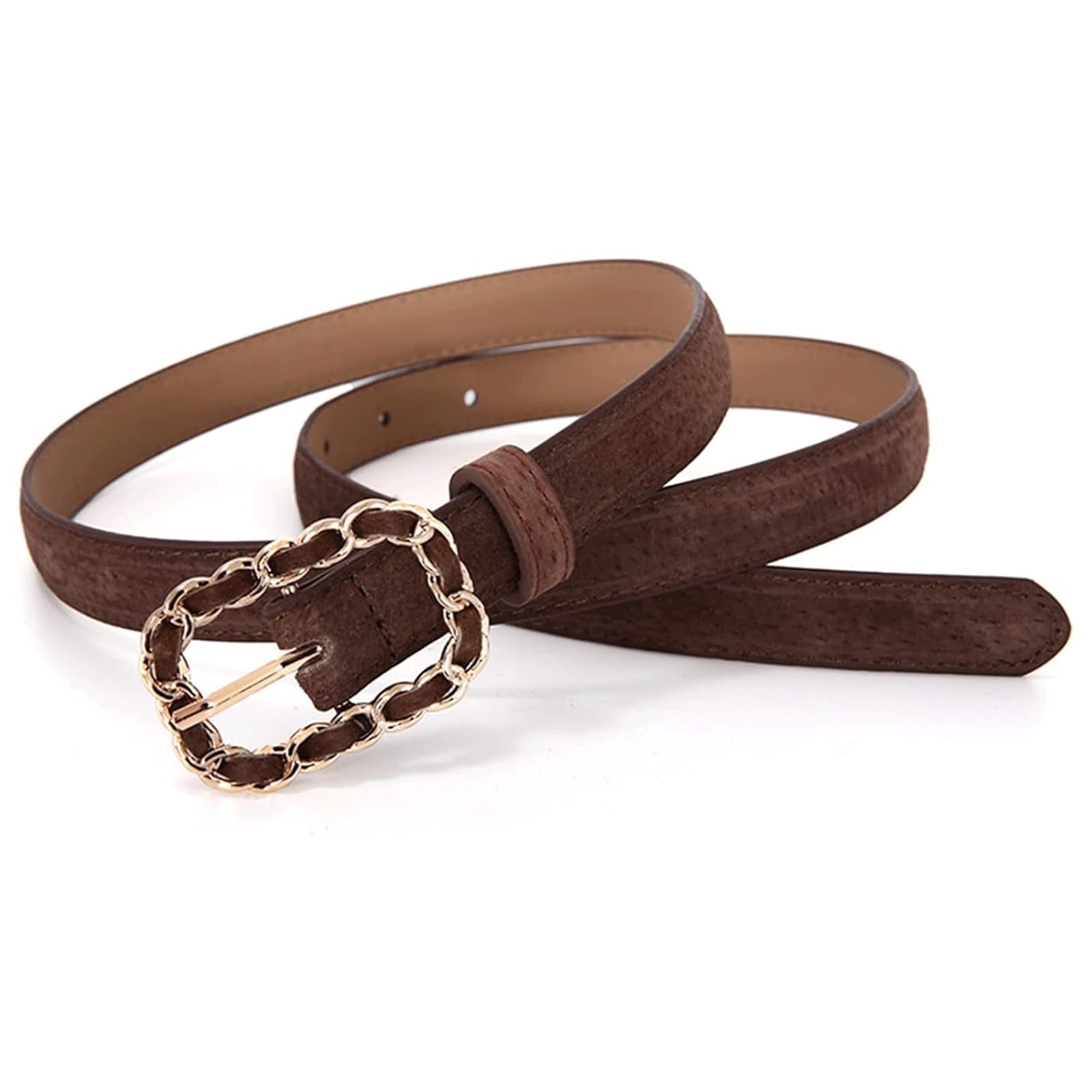 POCHY Cinturones de Cintura para Mujer, cinturón Fino de Cuero Ajustable de 40 pulgadas/100cm con Hebilla Dorada Decorativa para Vestido Vaquero para Mujer, cinturón para Mujer
