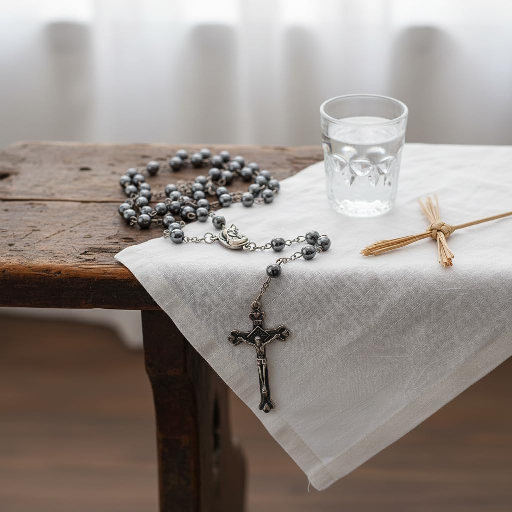 Nazareth Store Hematite Rosary Beads Black Stone Catholic Rosary Necklace with Jerusalem Holy Soil & Cross Antique Religious Rosaries Beads Collection - Image 2