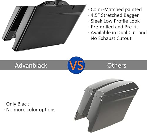 Miniatura 4 de Moto Onfire Bolsas estiradas negras vívidas 2 en 1 extensión de guardabarros trasero para Harley Touring FLH 2014+ - Recorte de escape único