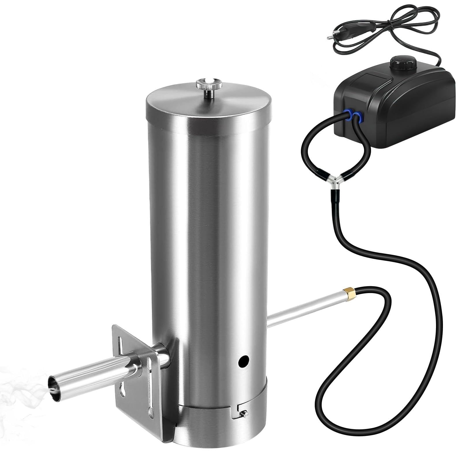 Kaltrauchgenerator aus Edelstahl mit Pumpe, Rauchgenerator für Räucherofen Smoker, Raucherzeuger zum Kalträuchern von Fisch Fleisch Käse, verstellbare Rauchintensität 1,1 L Holzspäne 3–4 h Dauerrauch