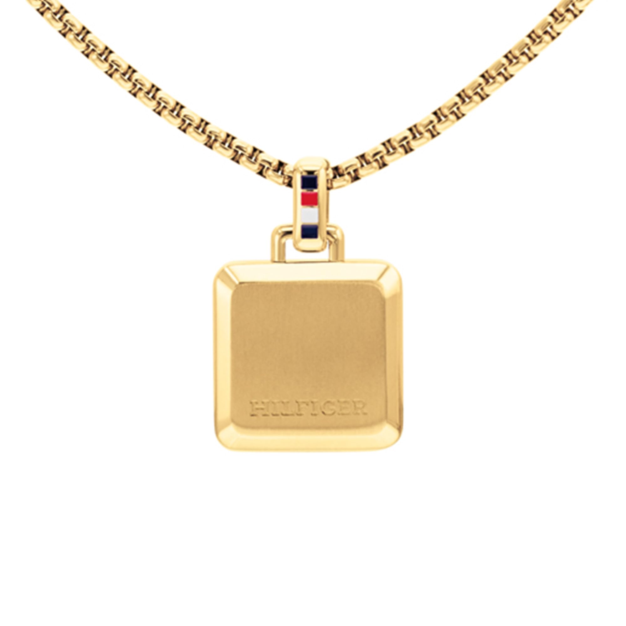 Tommy Hilfiger Jewelry męski naszyjnik w kolorze srebrnym lub żółtym złocie z kwadratowym wisiorkiem