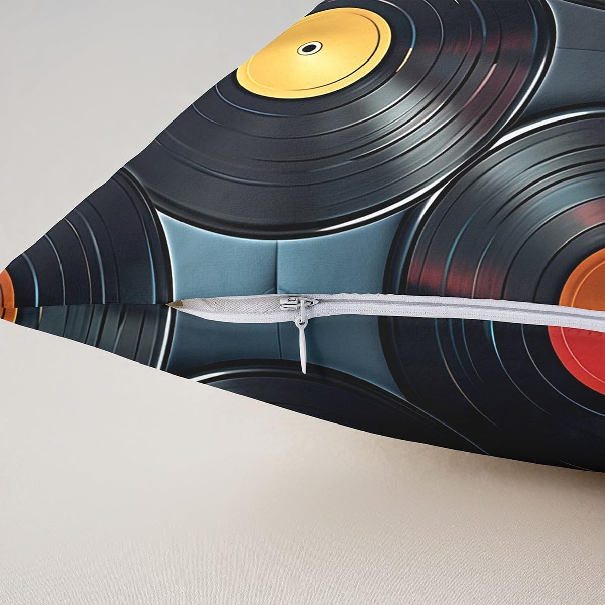 Musical Record Throw Pillow Cover 22"x22" for Kids Teens Geometric Circle Print Cushion Cover 80s Audio Cassette Music Cushion Case Vintage Disco Bedroom Decor,Single Pack image 5
