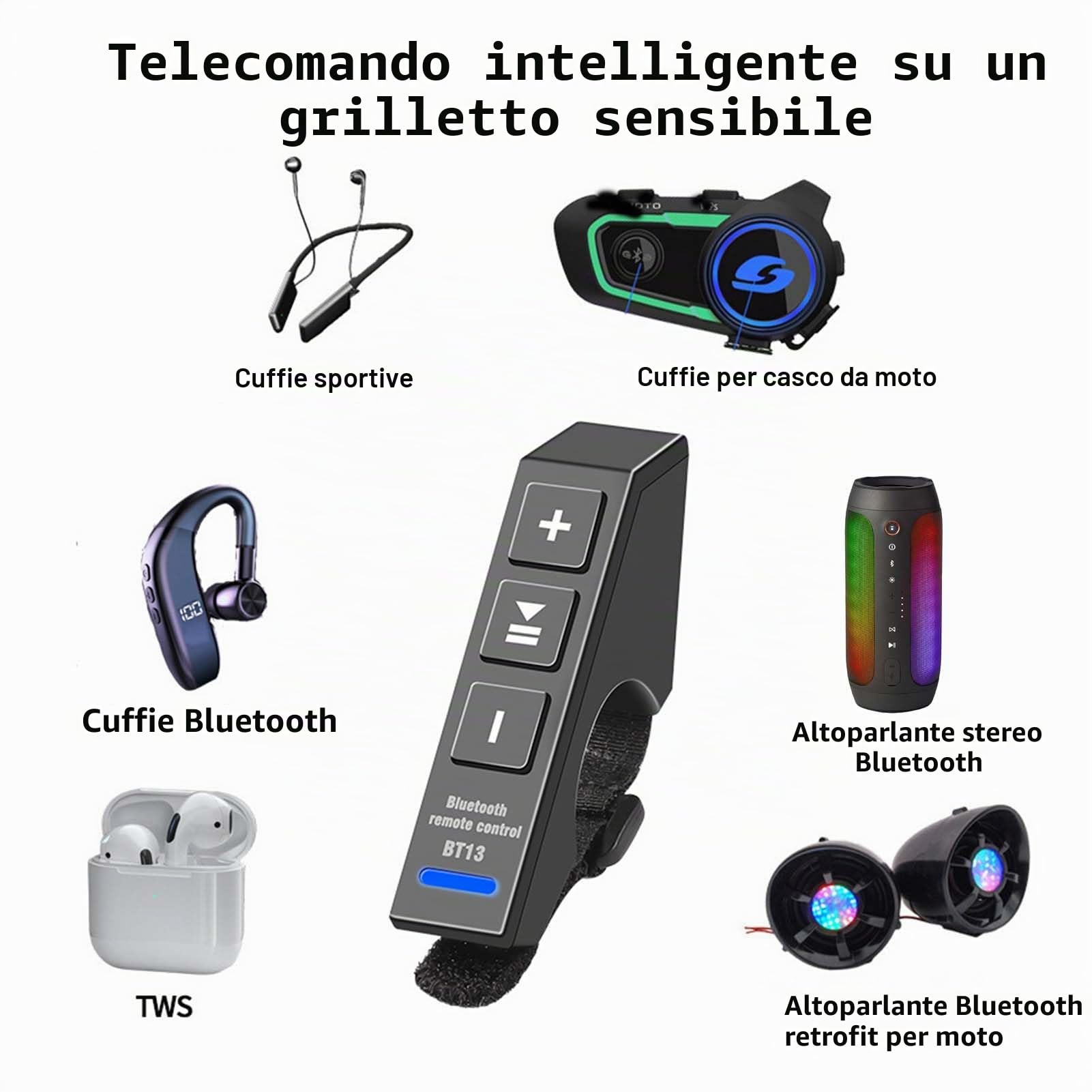VOBOR Telecomando del Manubrio del Moto, Telecomando Senza Fili Bluetooth, Kit di Controllo Remoto Bluetooth per Telefono Wireless IndossabileIm per Auto Moto Volante