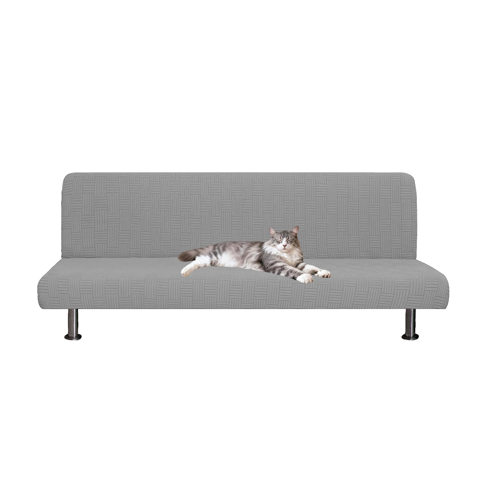 Funda Elástica Jacquard para Sofá Cama Plegable sin Brazos de 3 Plazas, Lavable, Protector Ajustable Suave, Cubierta Total Mueble Futón Clic Clac (Gris Claro)