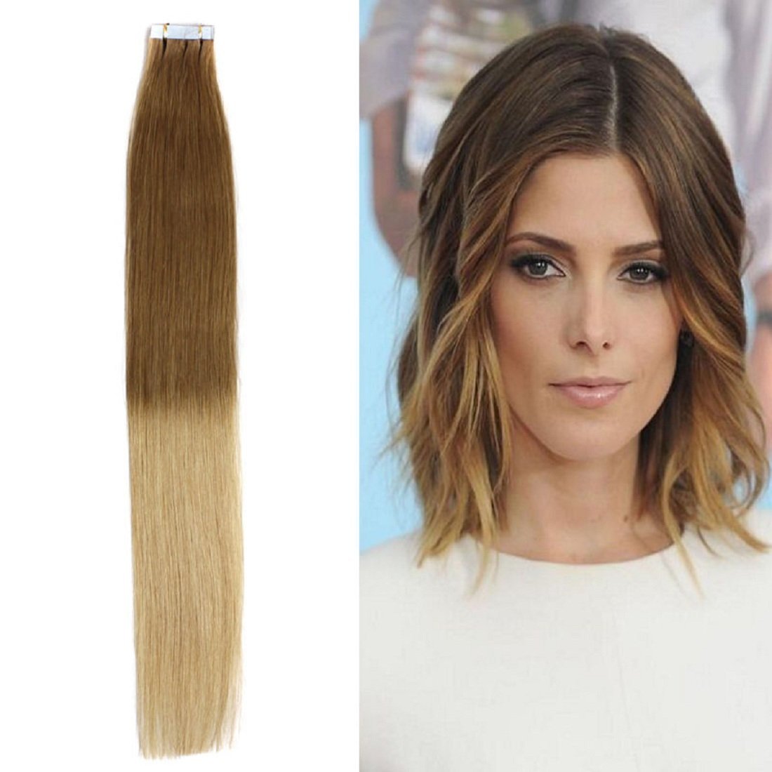 7A Tape in Skin Weft Remy Human Hair Extensions 16-24Inch Seamless Brazilian Hair (16''20Pcs30g, T Color 12/20)