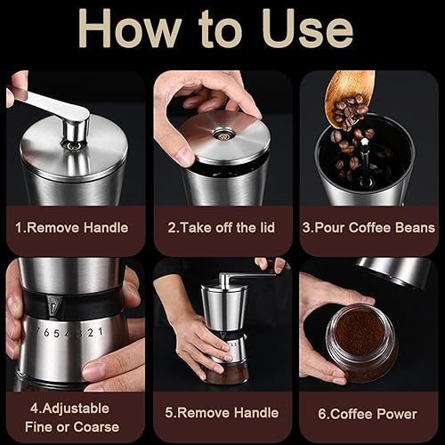 Miniatura 4 de Molinillo de café manual de precisión, gran capacidad para uso doméstico, 8 ajustes de grosor ajustables, molino de grano de café expreso de acero