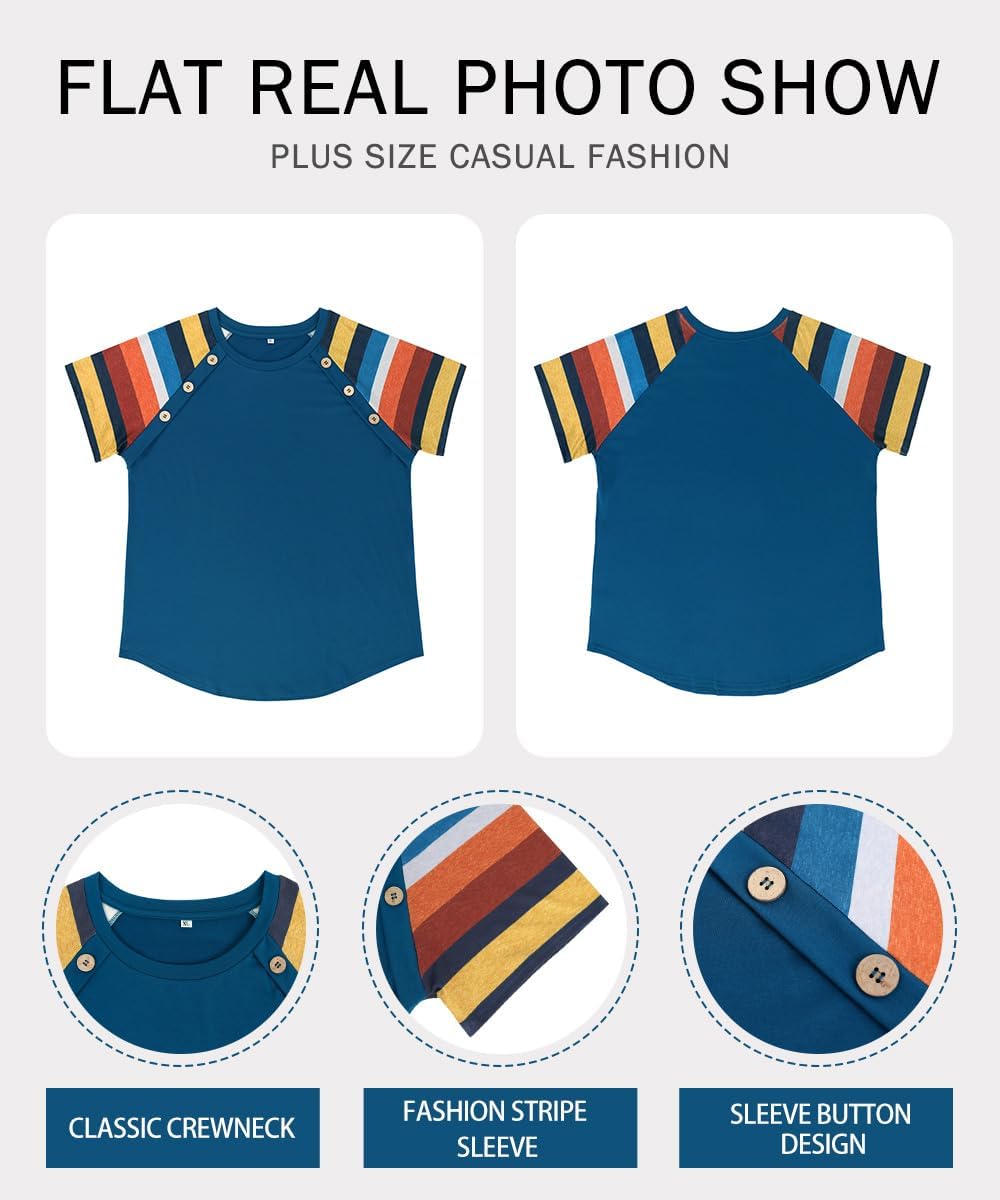 RITERA Plus Size Tops for Women Blouse Button Summer Crewneck Short Sleeve Fashion Casual T-Shirts Pullover XL-5XL - Image 5