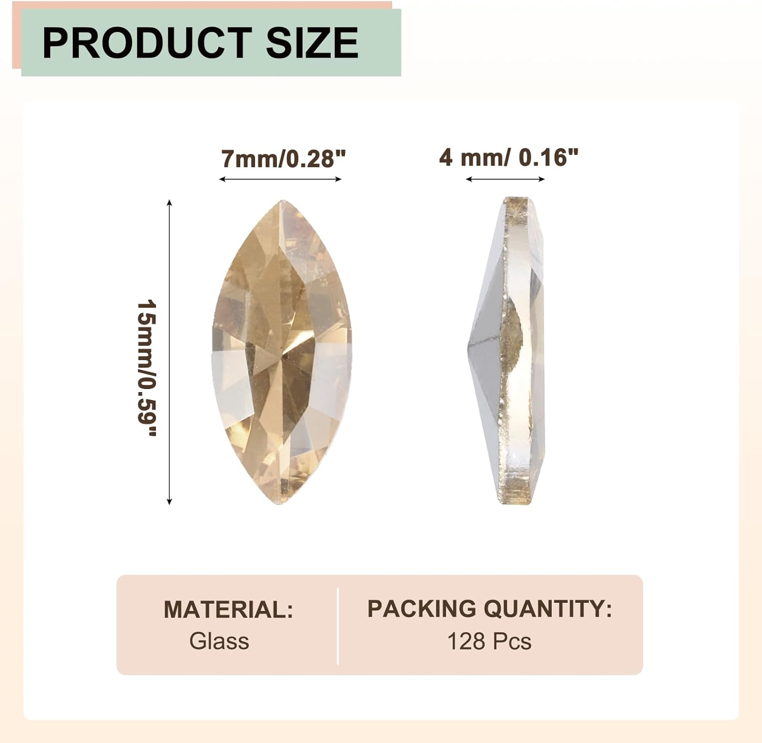 MECCANIXITY 128 Pcs Horse Eye Shape Rhinestones, 9 x 18 mm Point Back Rhinestone Beads for Jewelry Making Crafts Costume Crystal Embellishments, Champagne - Image 2