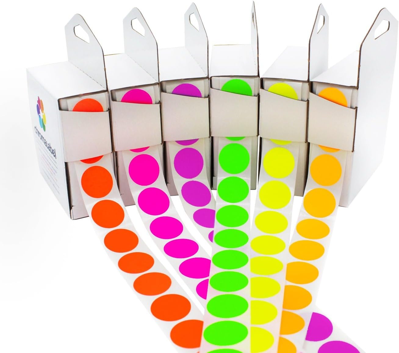 ChromaLabel 0.75 inch Fluorescent Color Code Dot Label Kit, 6 Assorted Colors, 1000 Stickers per Dispenser Box