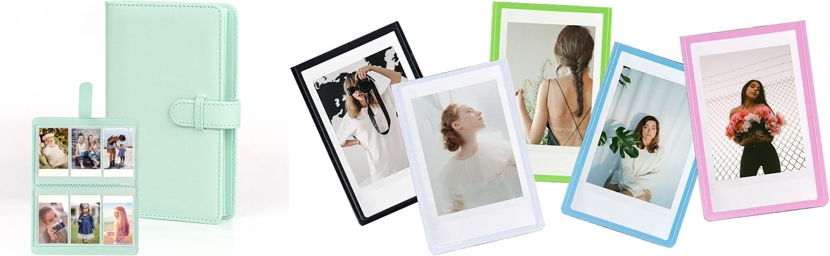 photo album with 108 pockets compatible witth fuji instax mini 9 mini 8 / mini 90 / mini 25 / mini 11 / mini 12 album green & magnetic photo frames (set of 5)