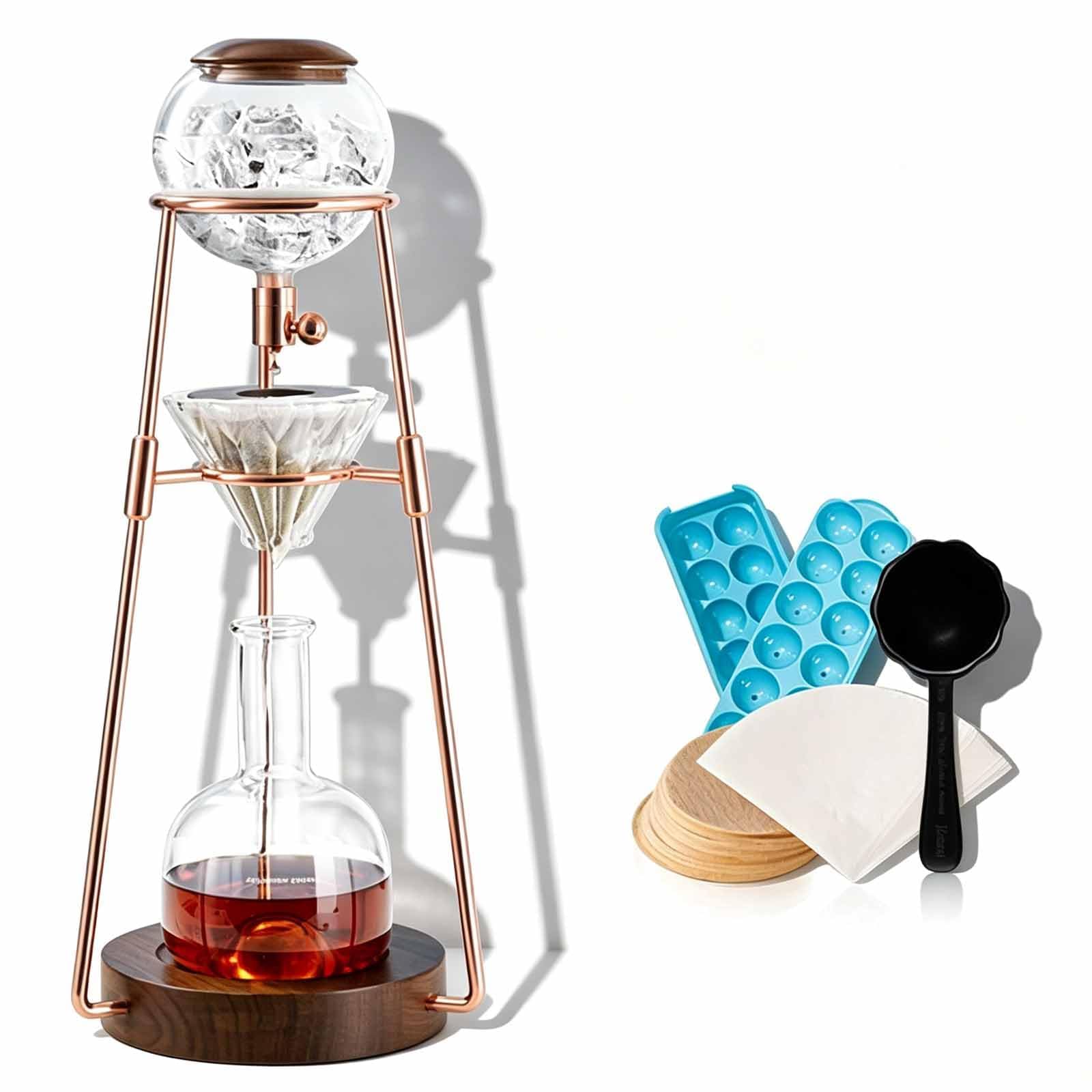 Macchina da caffè a birra fredda da 500ml, sistema di gocciolamento della torre con valvola di controllo della velocità.Premium Borosilicate Glass & Stainless Steel Stand.Design portatile per l'estraz
