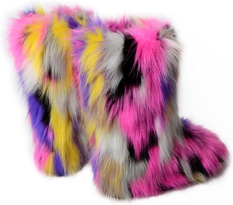 ZOSCGJMY Faux Fur Boots for Women Fuzzy Fluffy Furry Round Toe Suede Winter Snow Boots Flat Shoes - Image 4